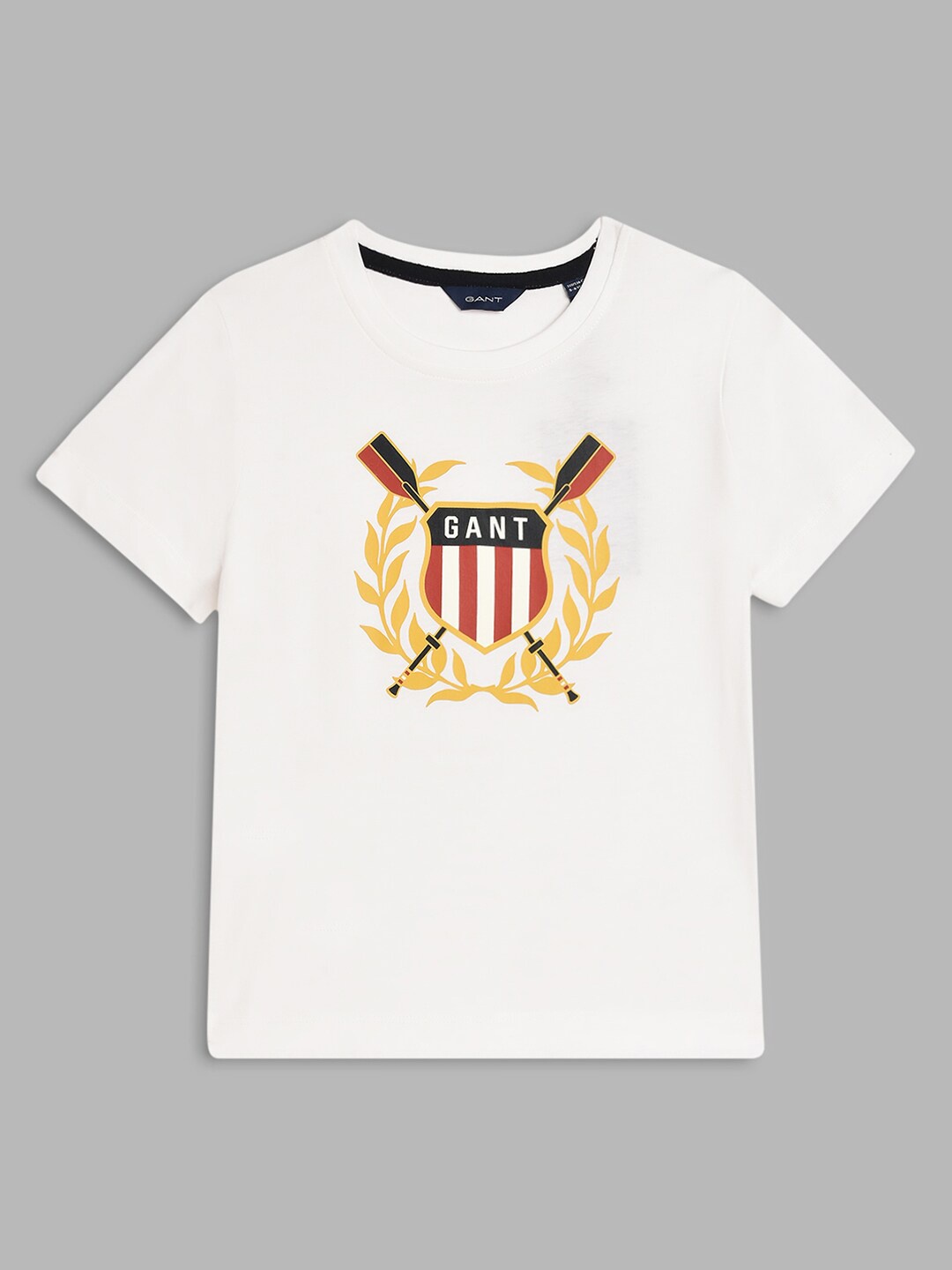 

GANT Boys White & Gold-Toned Brand Logo Printed Organic Cotton T-shirt