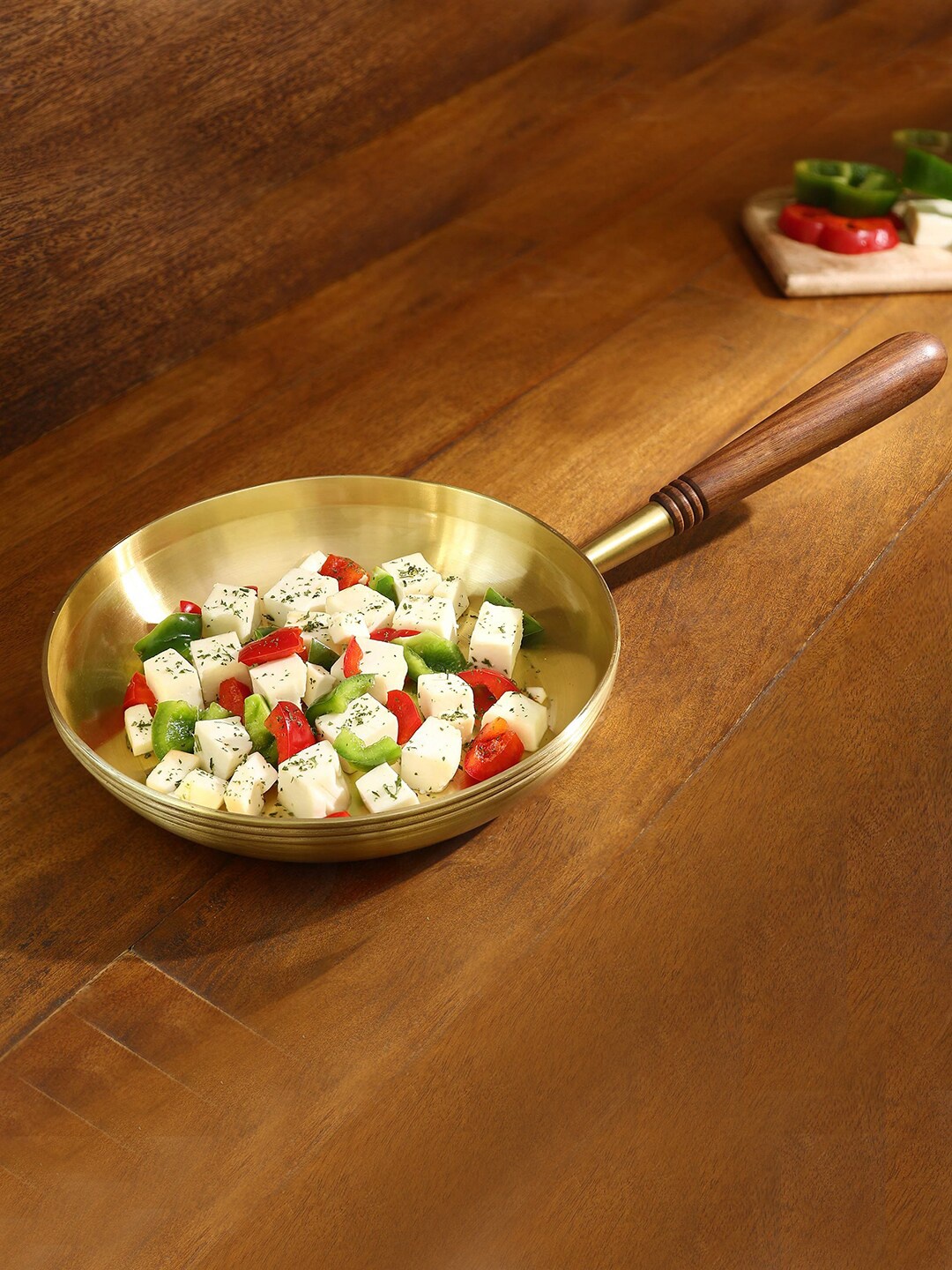 

ellementry Gold-Toned Brass Fry Pan With Wooden Handle
