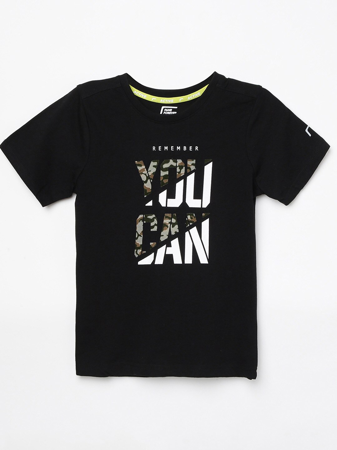 

Fame Forever by Lifestyle Boys Black Typography Printed Cotton T-shirt