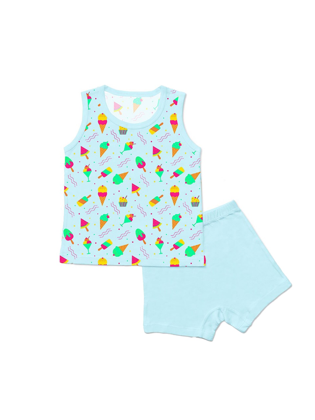 

SuperBottoms Kids Blue Printed Sustainable T-shirt with Shorts