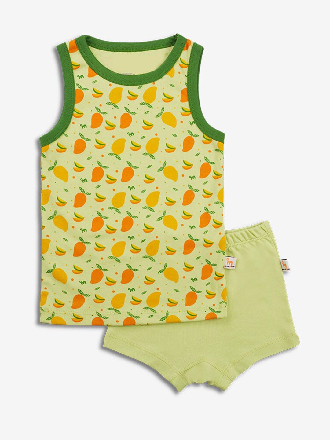 

SuperBottoms Unisex Kids Yellow & Green Printed Sustainable T-shirt with Shorts