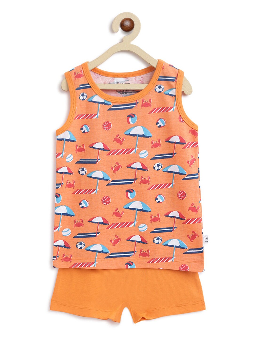 

SuperBottoms Unisex Kids Orange & Blue Printed Sustainable T-shirt with Shorts