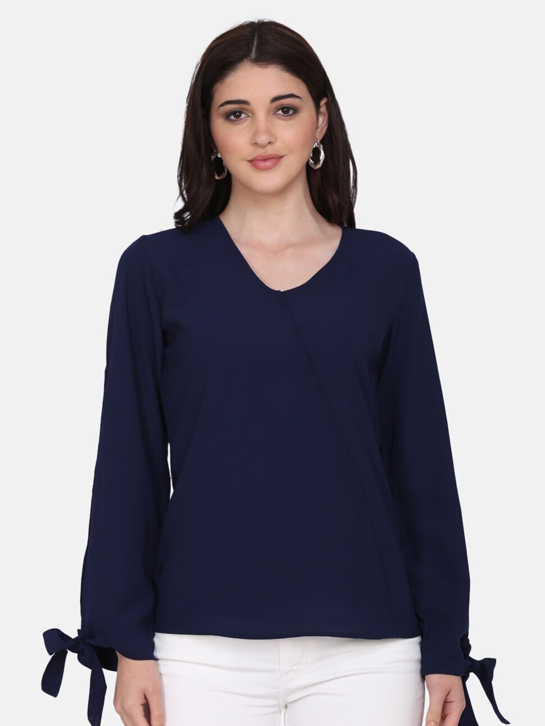 

DELAN Navy Blue Solid Crepe Top