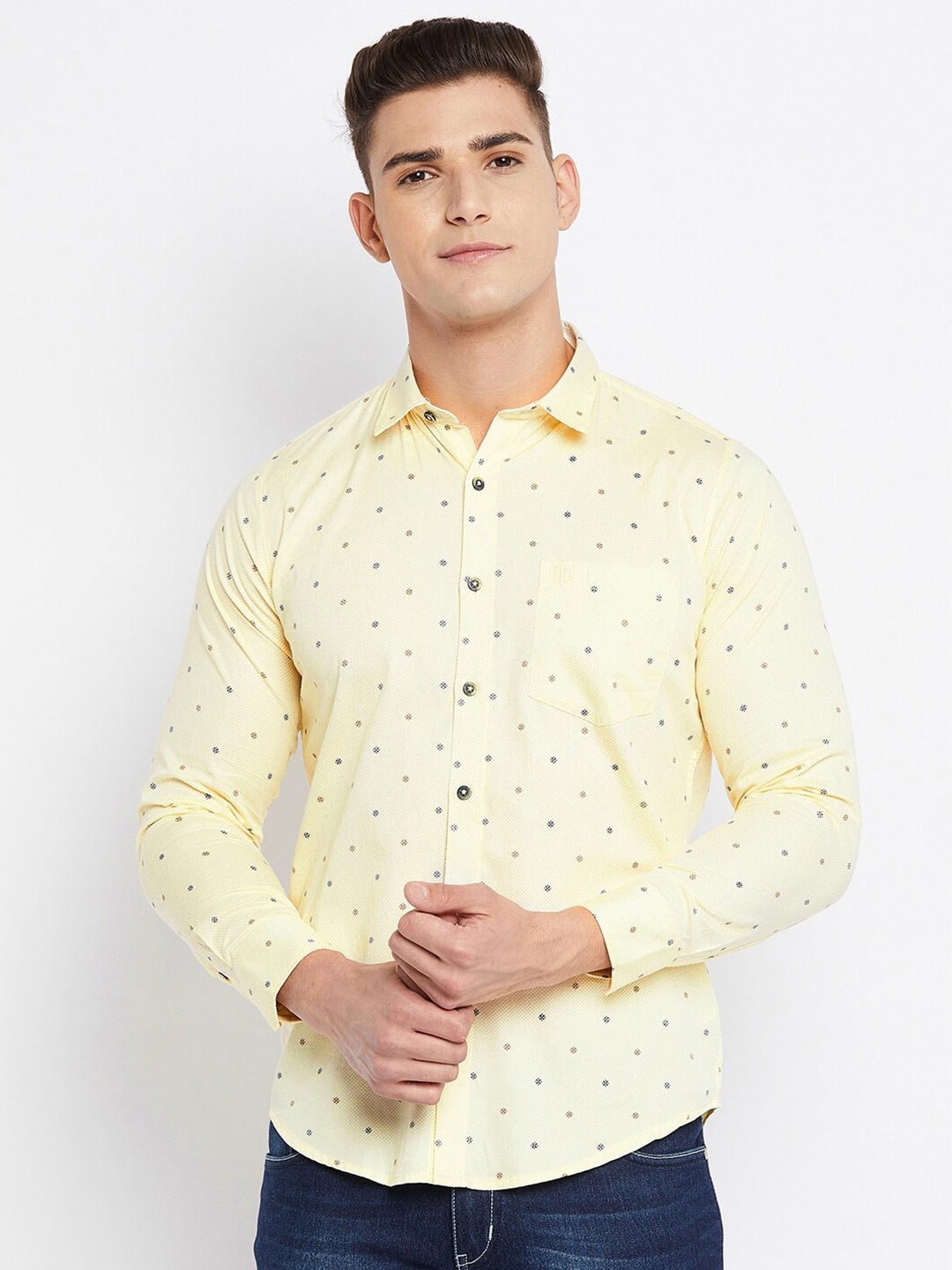 

Duke Men Cream-Coloured Slim Fit Printed Casual Shirt