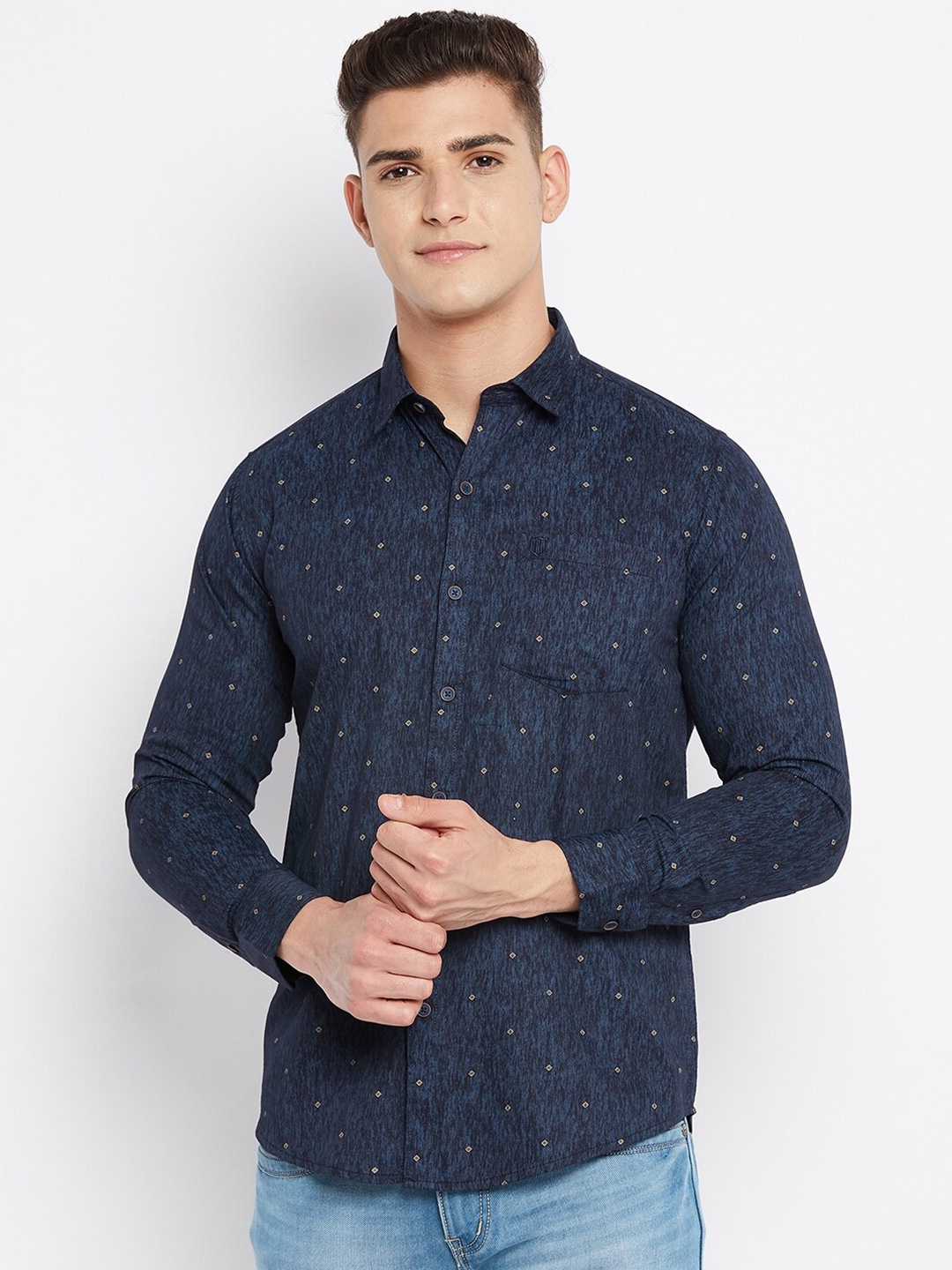 

Duke Men Navy Blue Slim Fit Abstract Printed Cotton Casual Shirt