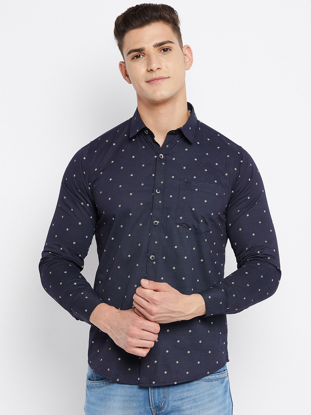 

Duke Men Blue Slim Fit Printed Cotton Casual Shirt