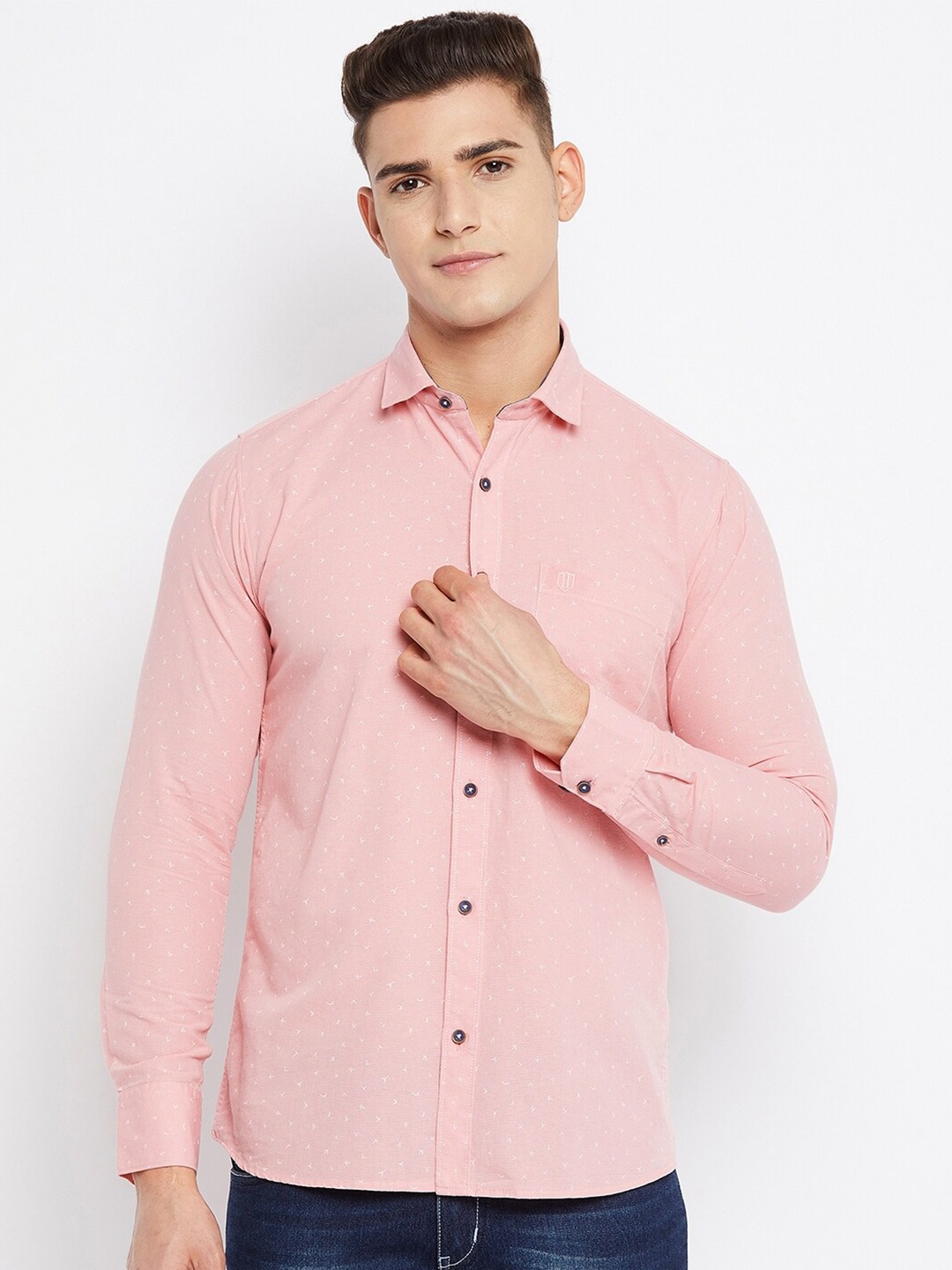 

Duke Men Peach Micro Ditsy Printed Slim Fit Cotton Casual Shirt