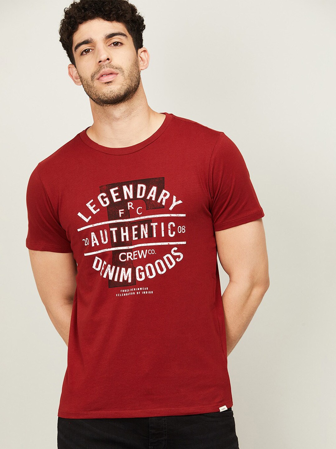 

Forca by Lifestyle Men Red & White Typography Printed Cotton T-shirt