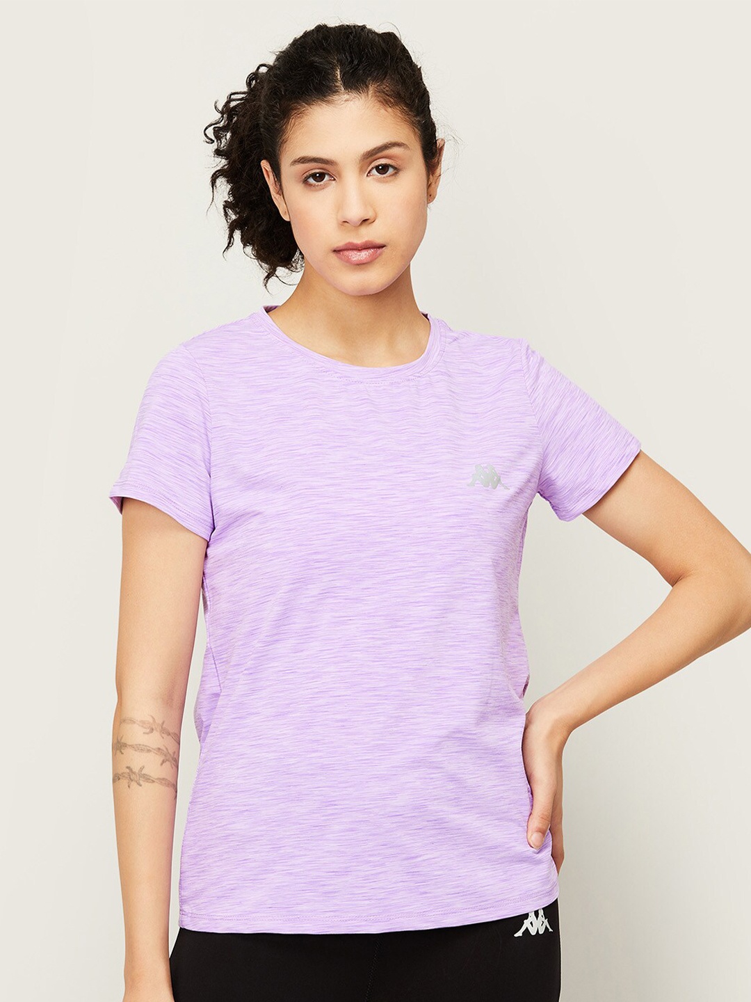 

Kappa Women Purple Self Design Cotton T-shirt