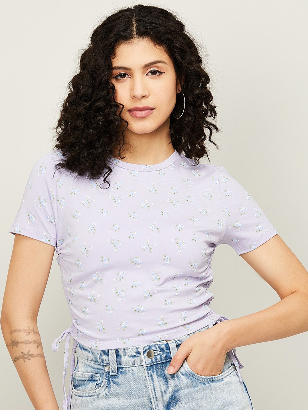 

Ginger by Lifestyle Purple Printed Pure Cotton Crop Top