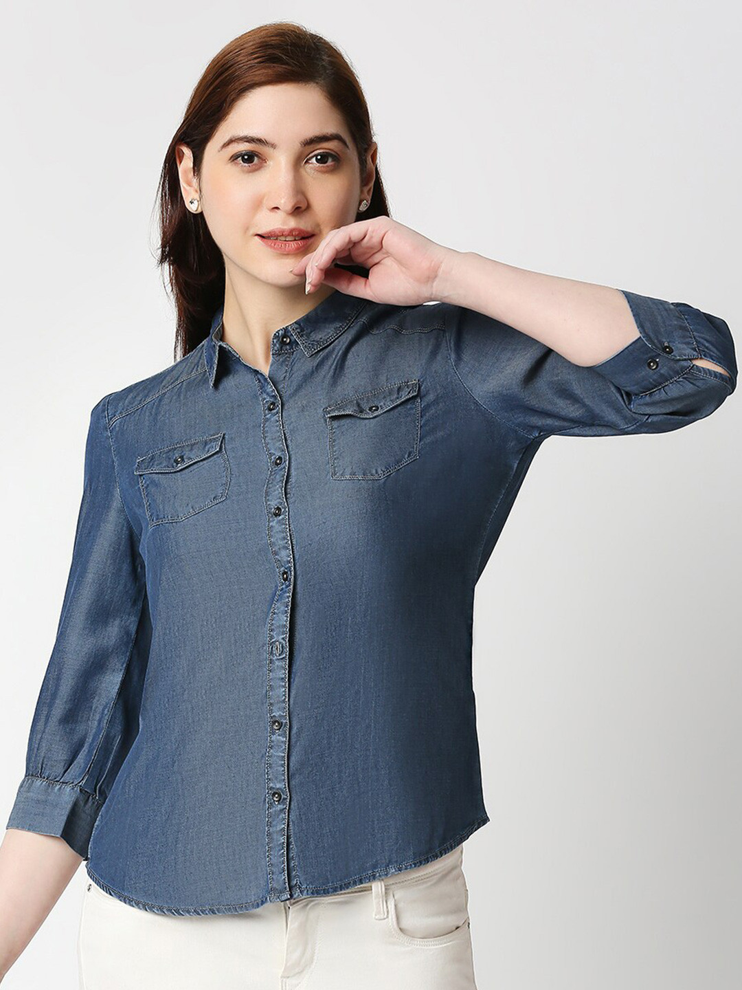 

Kraus Jeans Women Blue Slim Fit Casual Shirt