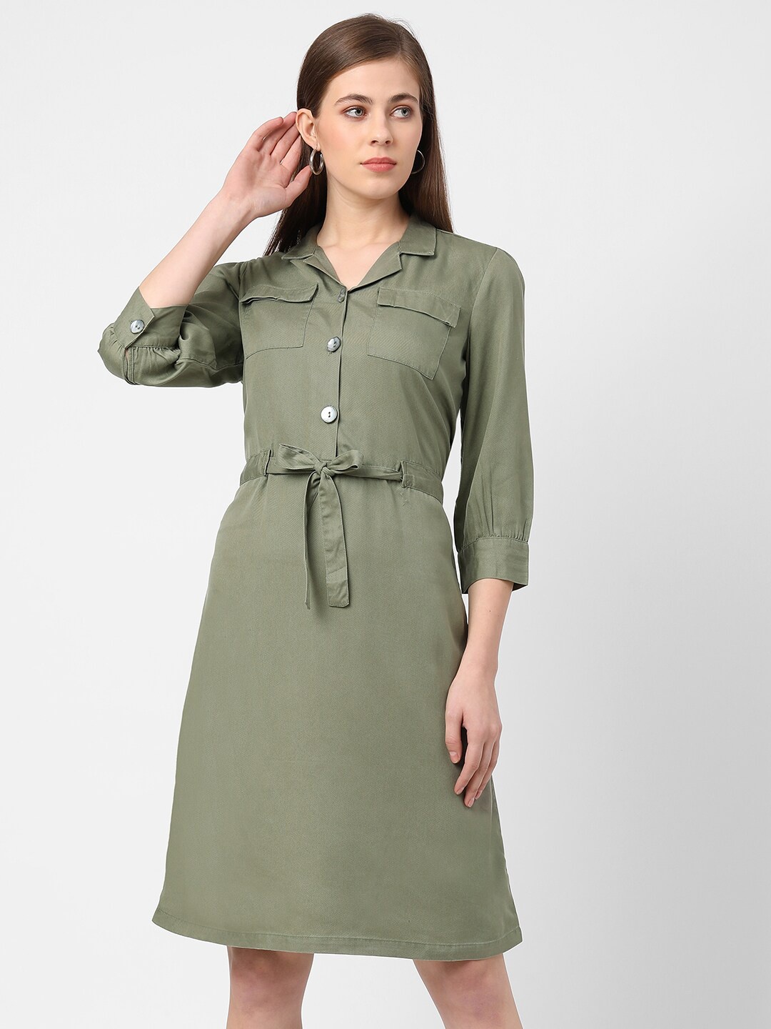 

Kraus Jeans Women Olive Green Shirt Dress