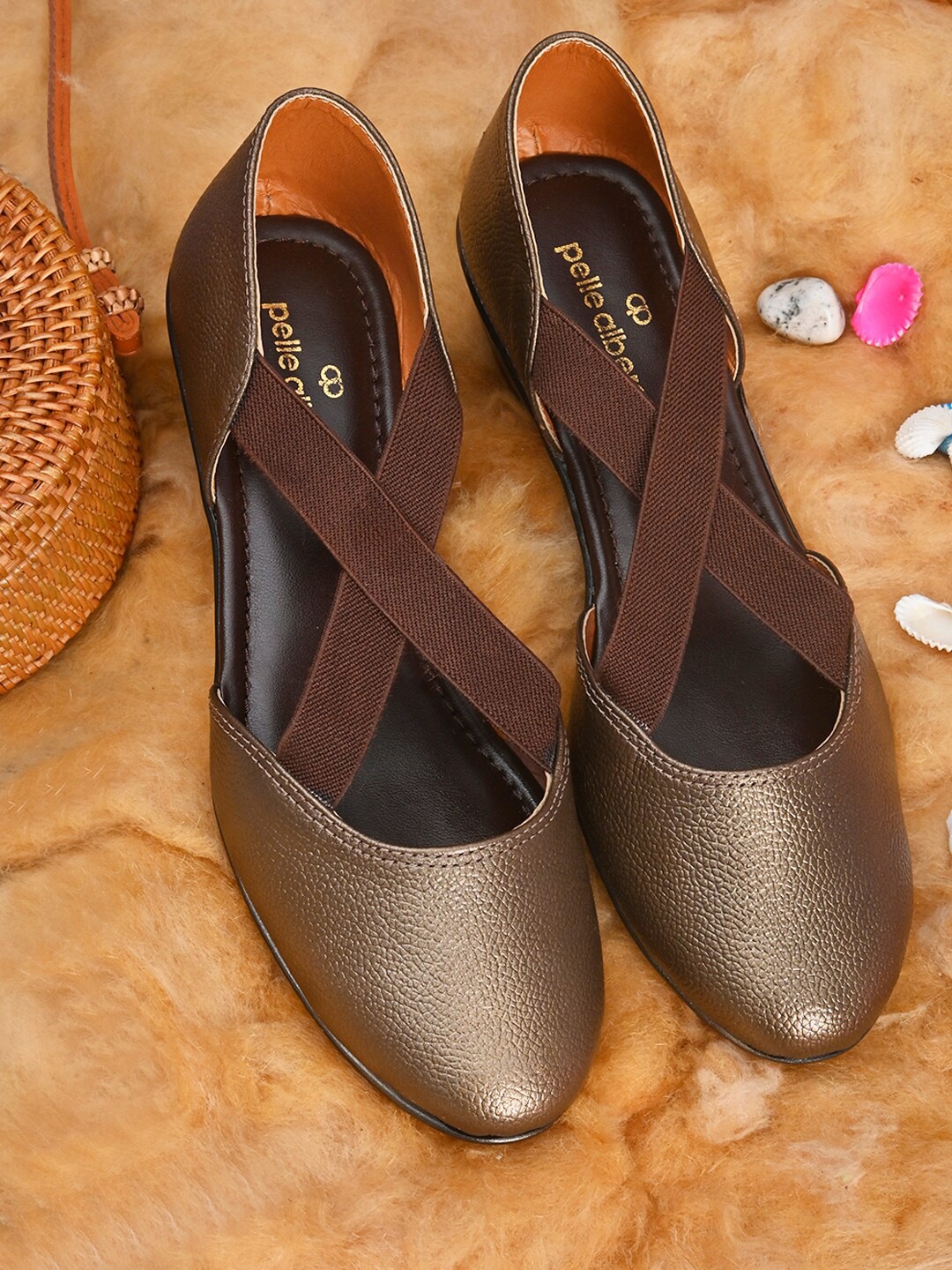 

pelle albero Brown Solid Leather Casual Ballerina