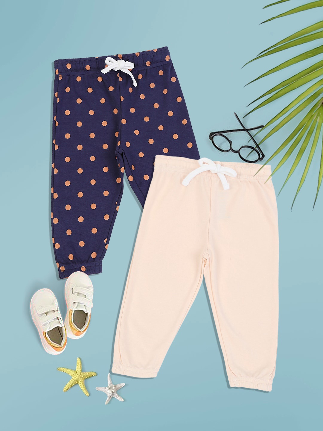 

MeeMee Girls Pack Of 2 Cotton Joggers, Navy blue