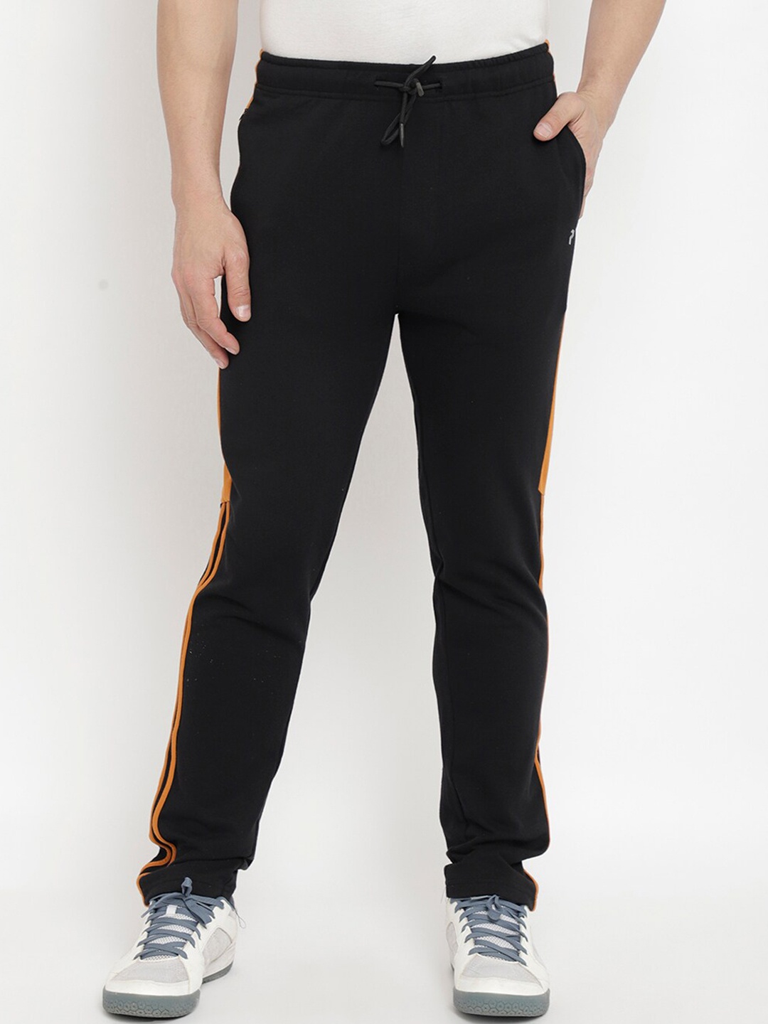 

PERFKT-U Men Black & Orange Side Striped Cotton Track Pants