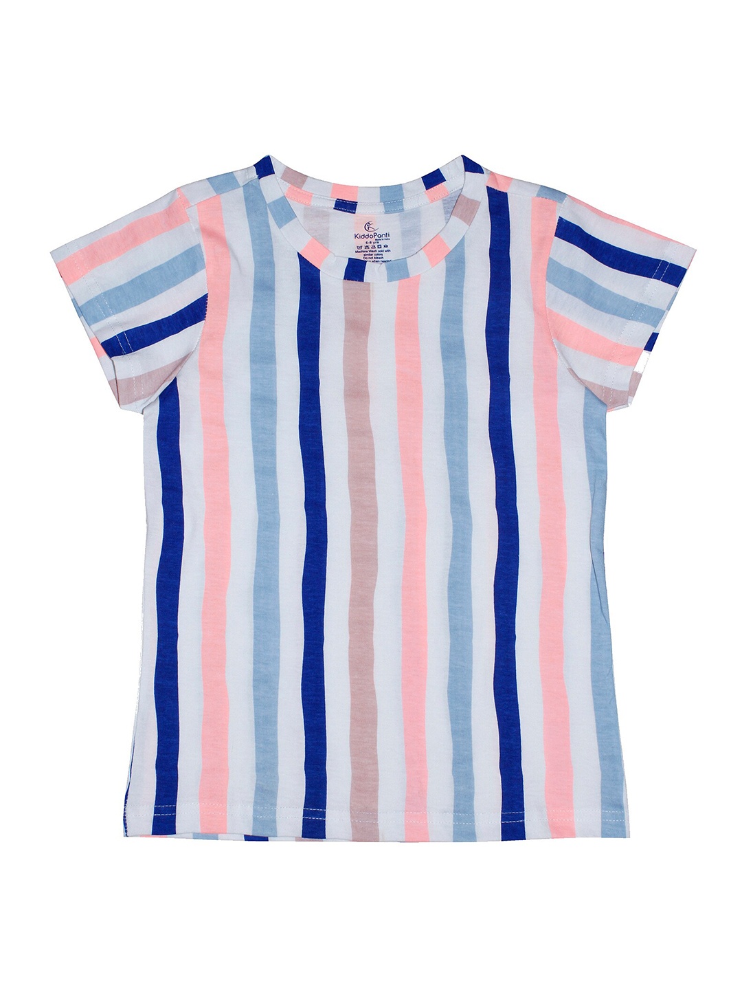 

KiddoPanti Girls Multicoloured Striped Cotton T-shirt, Multi