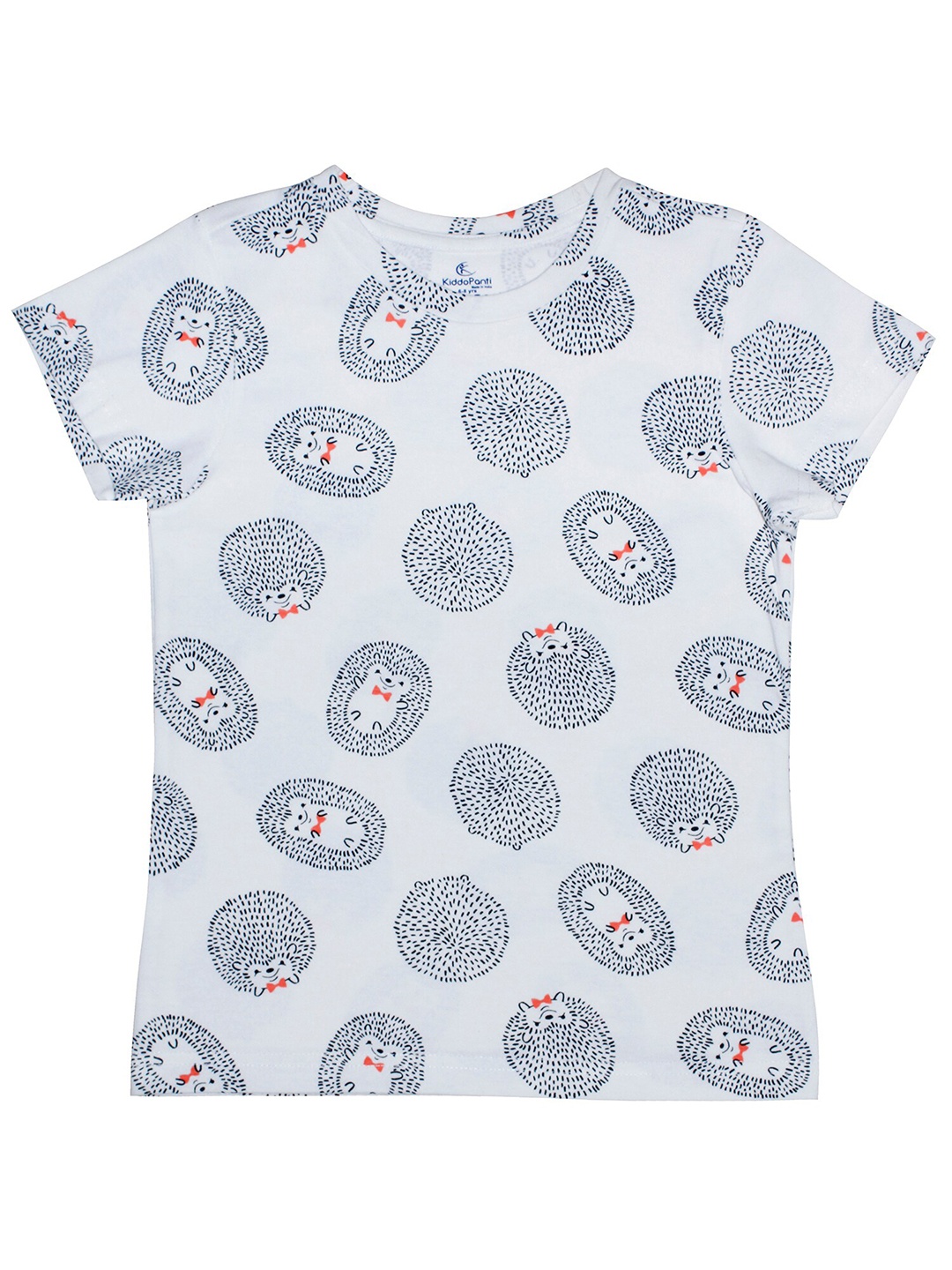 

KiddoPanti Girls White & Blue Printed Cotton T-shirt