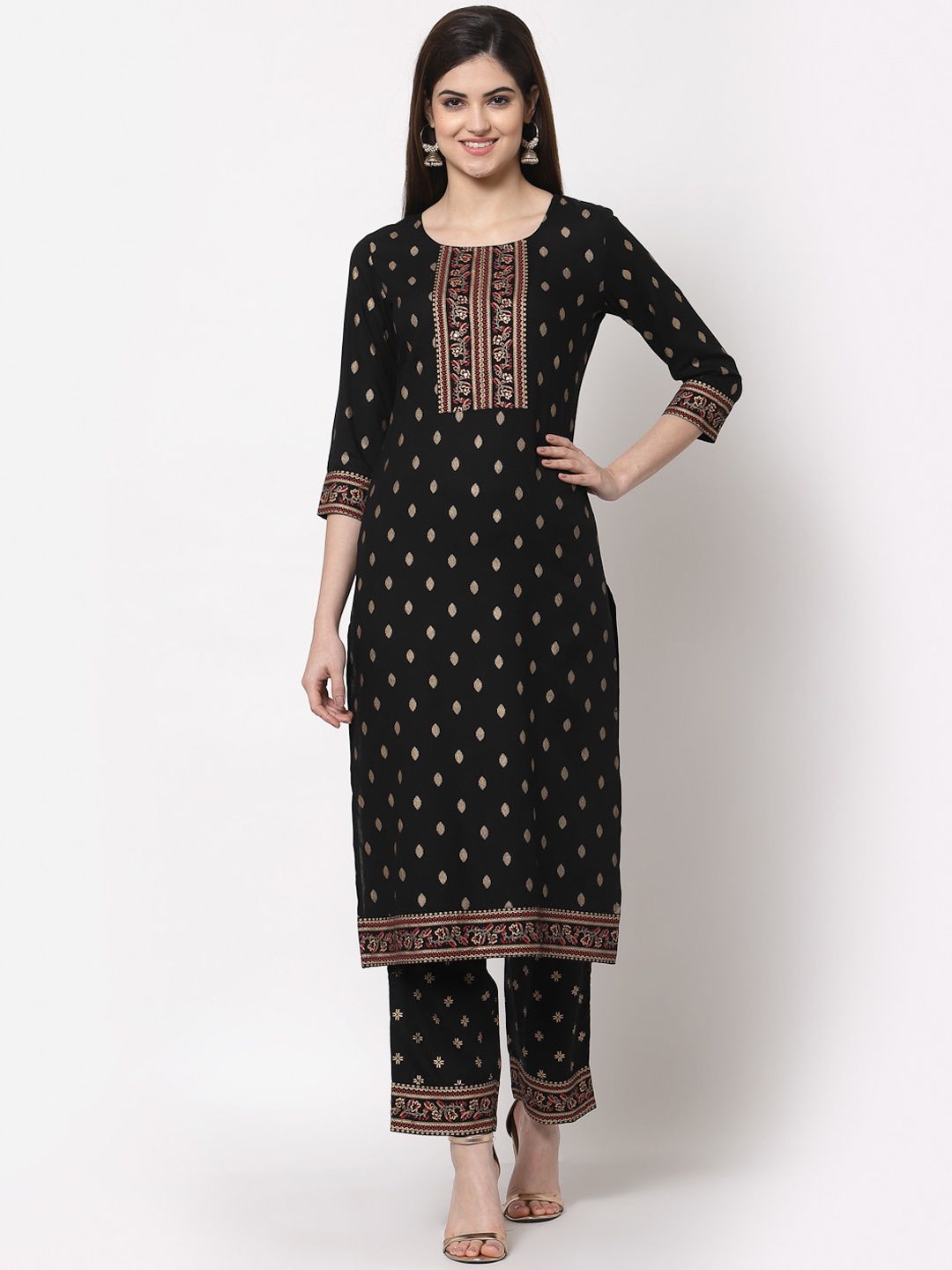

KBZ Women Black Ethnic Motifs Printed Kurta with Trousers
