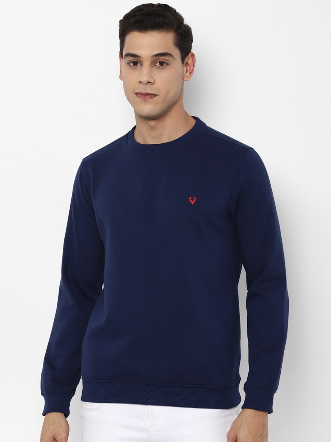 

Allen Solly Men Navy Blue Solid Cotton Sweatshirt
