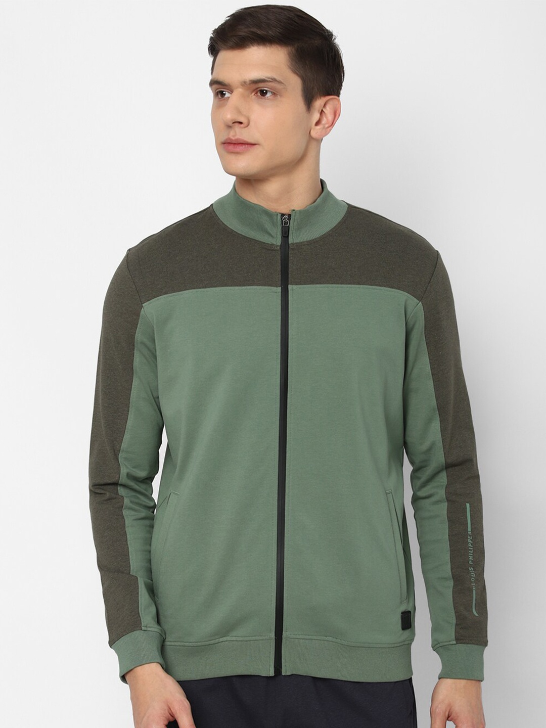

Louis Philippe Men Green Colourblocked Sweatshirt