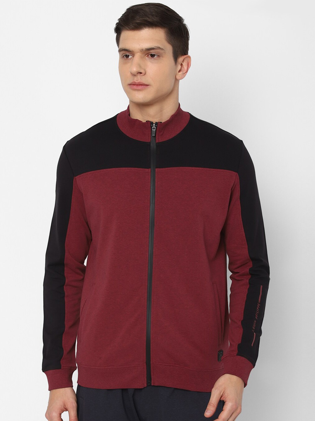 

Louis Philippe Men Maroon Colourblocked Sweatshirt