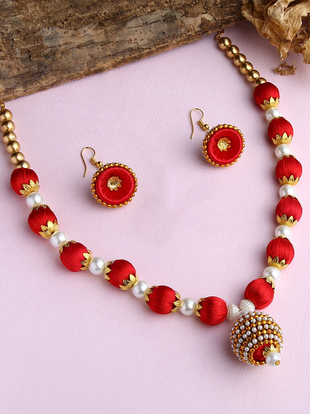 

AKSHARA Gold-Plated & Red Stone Studded Jewellery Set