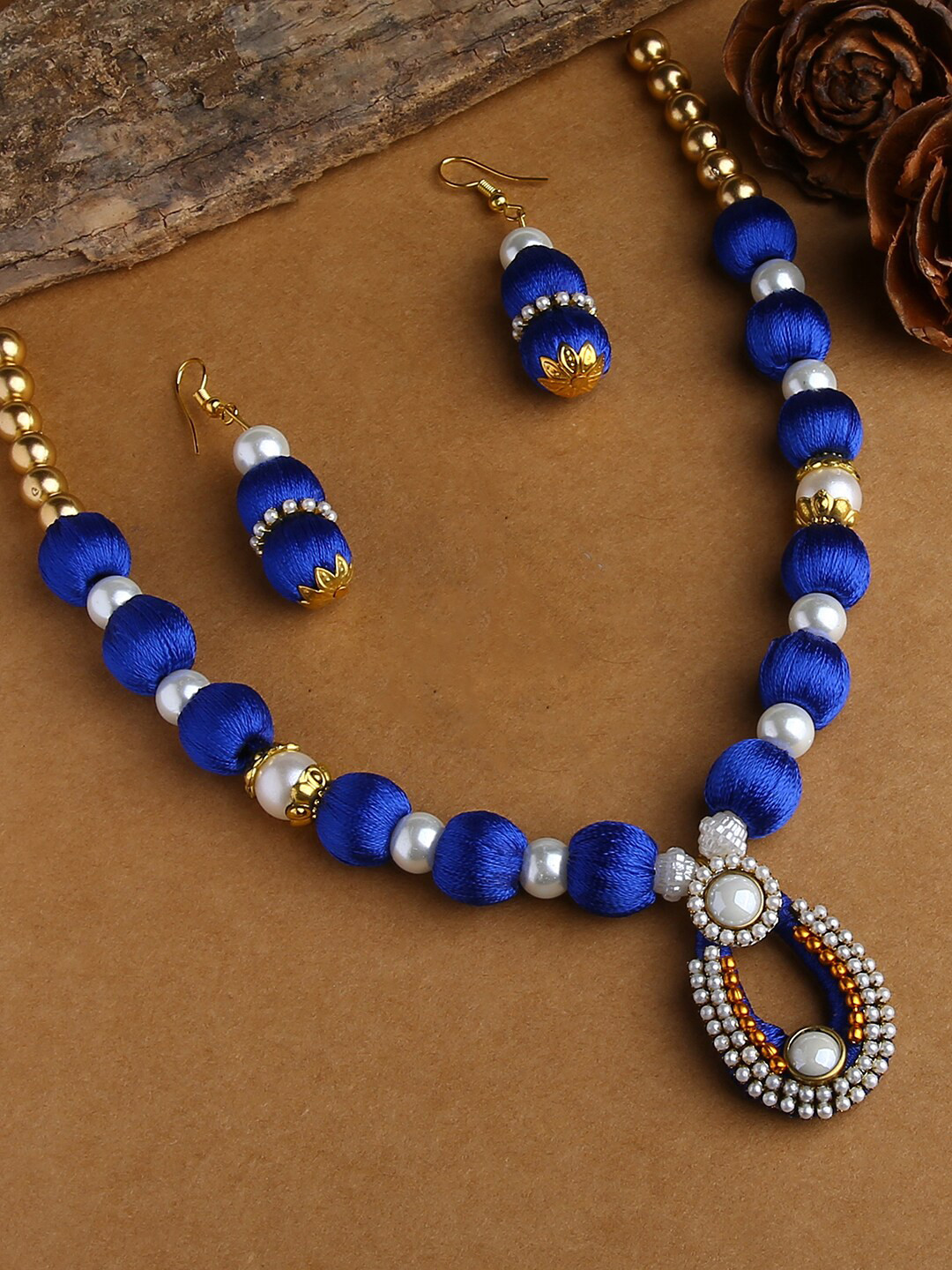 

AKSHARA Gold-Plated Blue Stone-Studded Jewellery Set