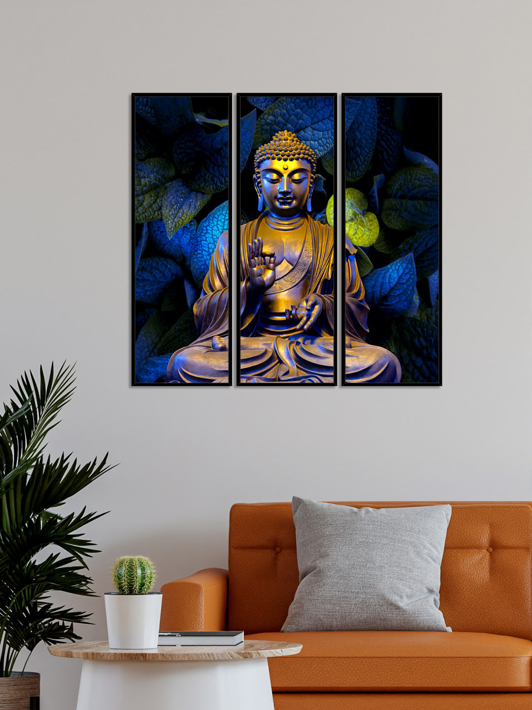 

999Store Set Of 3 Blue & Copper-Coloured Lord Buddha Wall Art