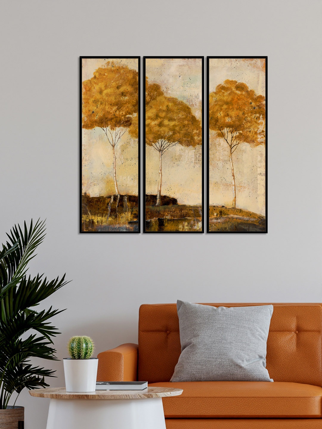 

999Store Set Of 3 Tree Painting, Brown