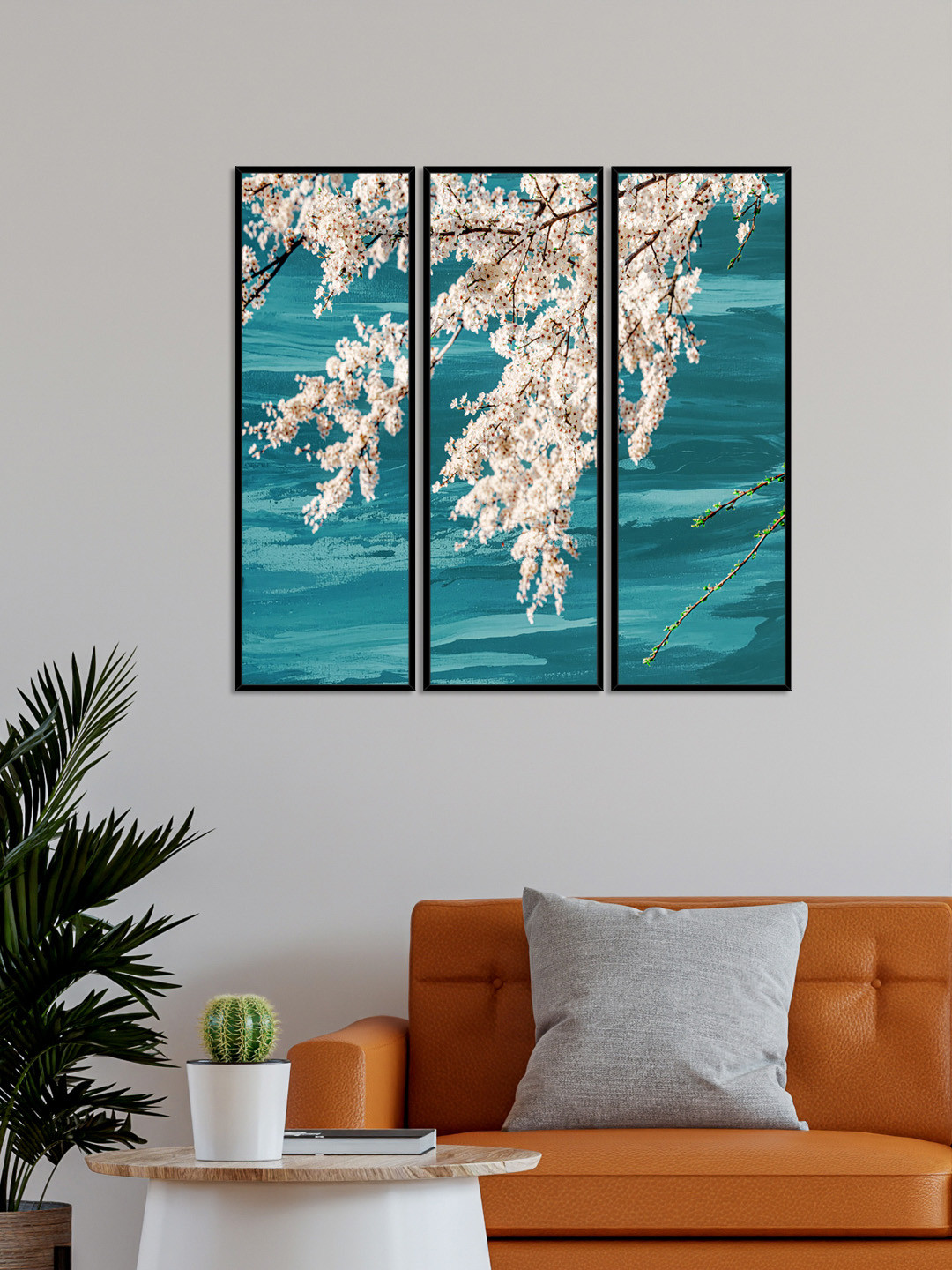 

999Store Set of 3 Blue & White Blossom View Printed Framed Wall Art