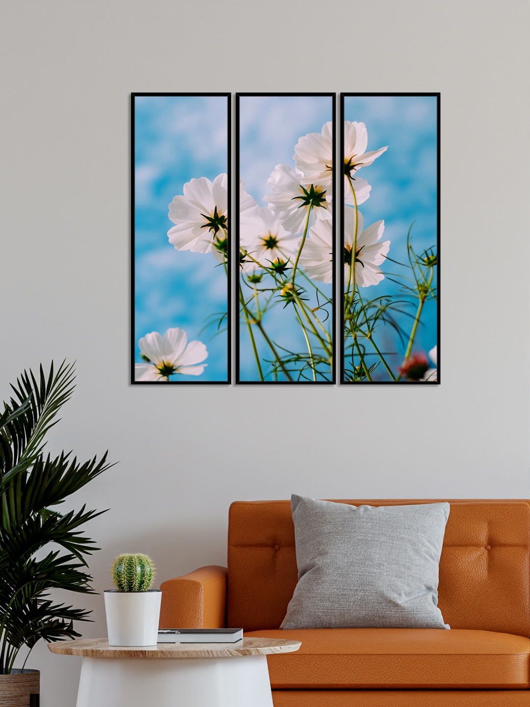 

999Store Set Of 3 Daisy Flower Wall Painting, Blue