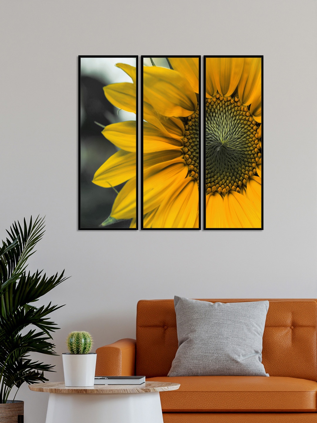 

999Store Set Of 3 Yellow & Green Sunflower Wall Painting