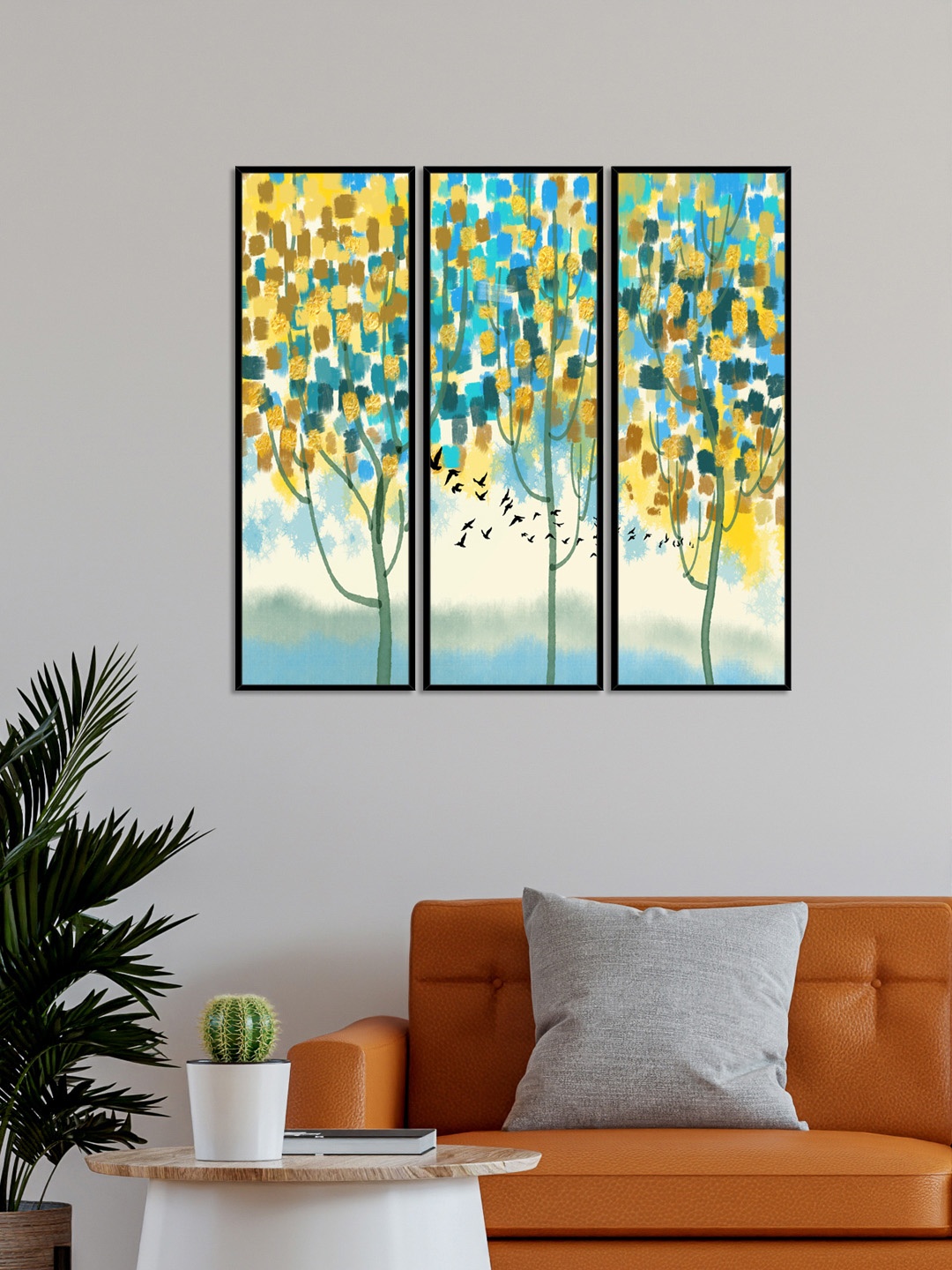 

999Store Set Of 3 Floral and Botanical Wall Art Painting, Blue