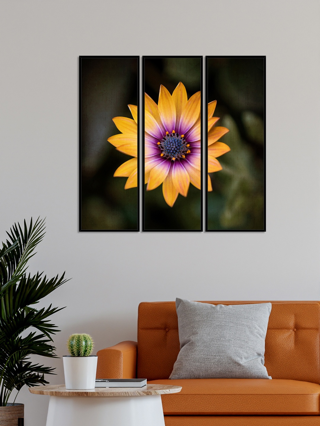 

999Store Set Of 3 Bright Purple Flower Wall Paintings