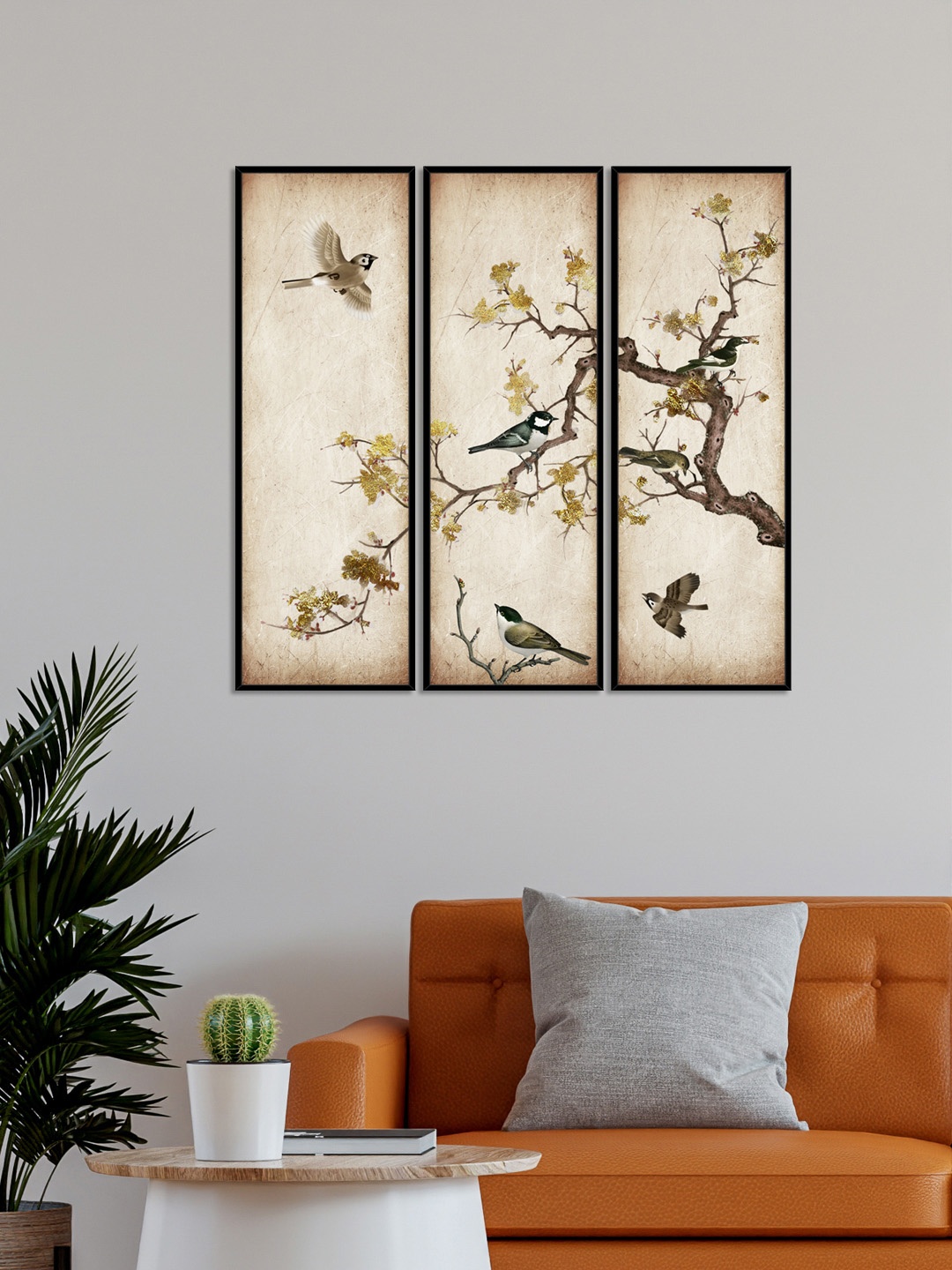 

999Store Set Of 3 Beige Floral and Botanical Wall Art Paintings