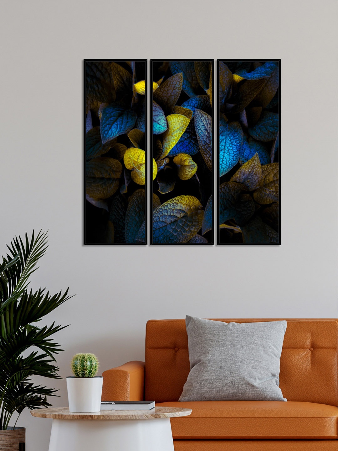 

999Store Set Of 3 Colorful Leaves Painting Wall Art, Blue