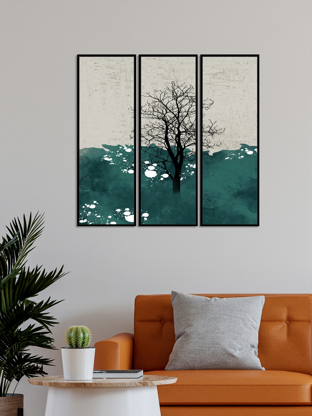 

999Store Set Of 3 Grey Tree Abstract Canvas Painting Wall Art