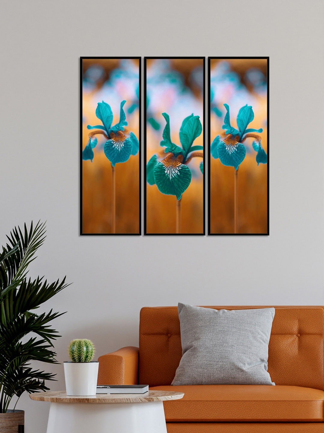 

999Store Set Of 3 Iris Flower Framed Wall Art Paintings, Brown