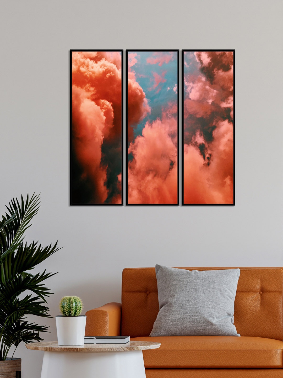 

999Store Set Of 3 Multi-Coloured Beautiful Clouds Printed Framed Wall Art, Brown