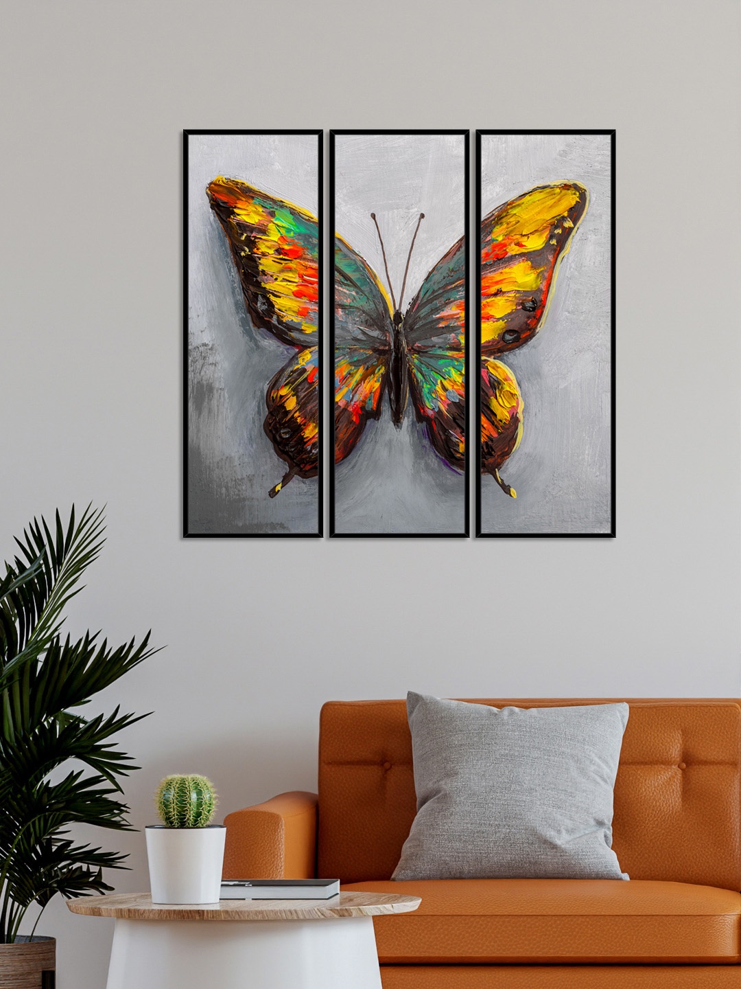 

999Store Set of 3 Butterfly Canvas Wall Painting, Grey