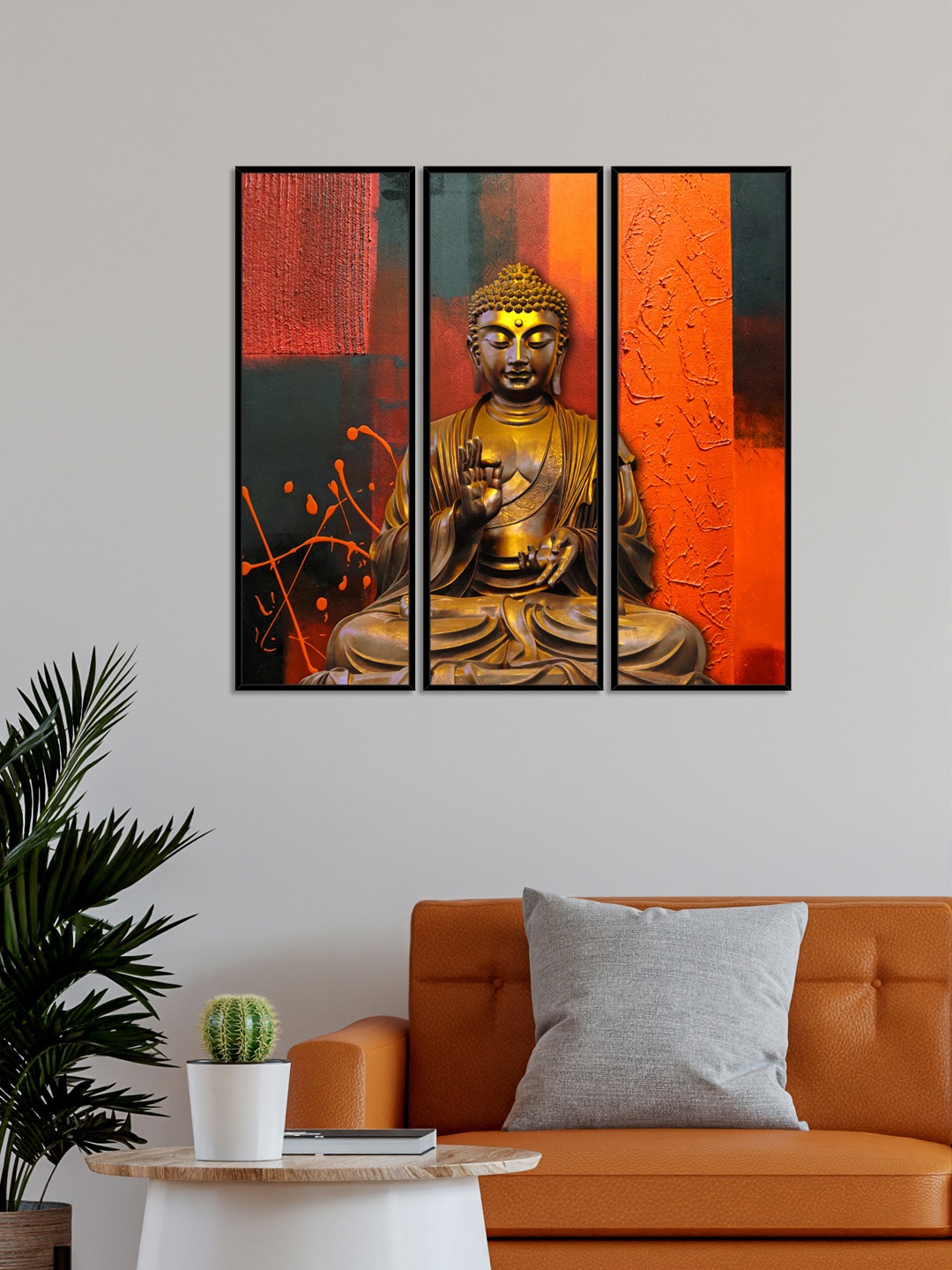 

999Store Set Of 3 Lord Buddha Framed Wall Art Paintings, Brown