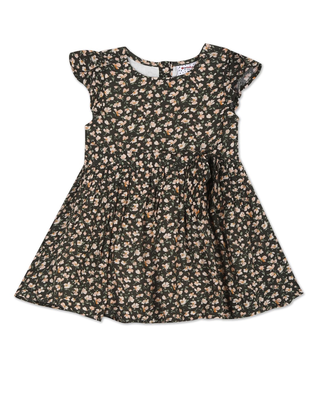 

Donuts Black & Cream-Coloured Floral Printed Fit & Flared Dress
