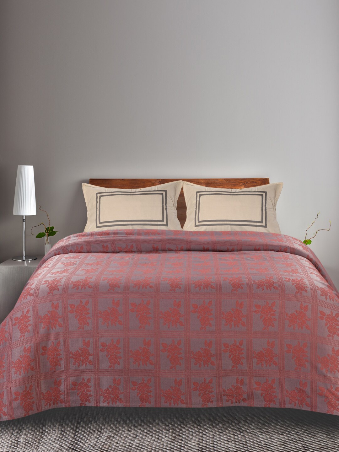 

Saral Home Rust & Grey Floral Cotton 160 TC King Bedsheet with 2 Pillow Covers