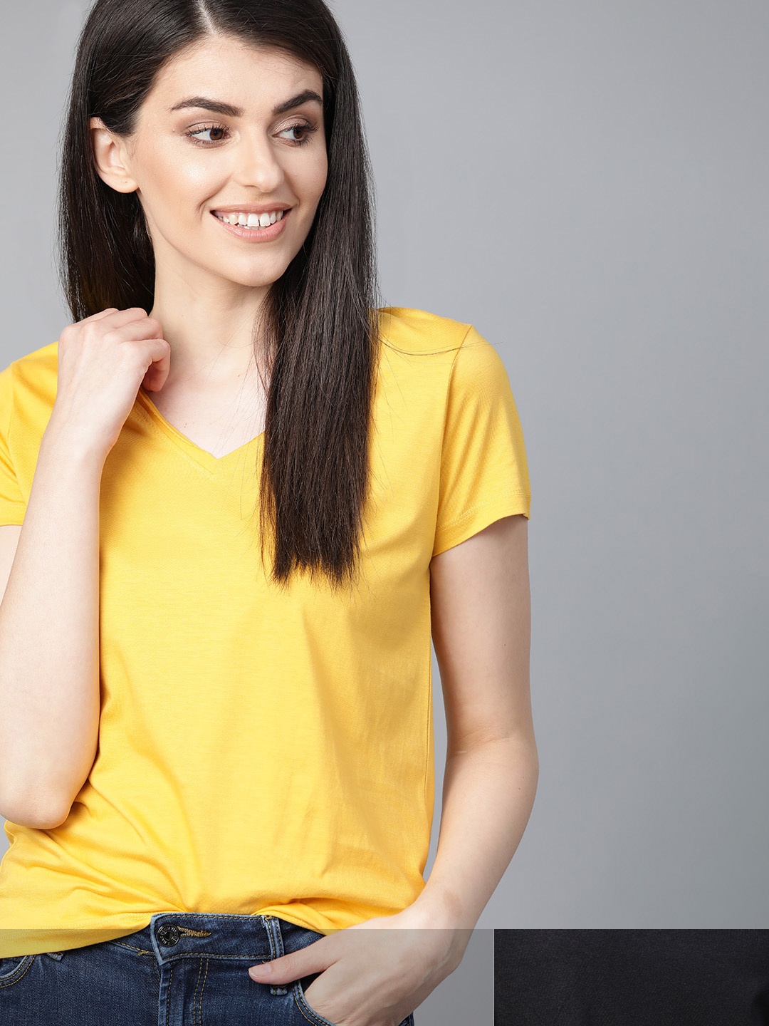 

Mast & Harbour Women Pack of 2 Solid T-shirt, Yellow