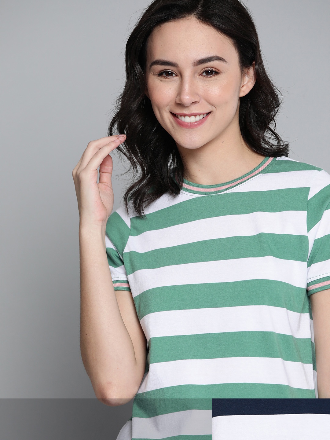 

Mast & Harbour Women Pack of 2 Striped T-shirt, Green