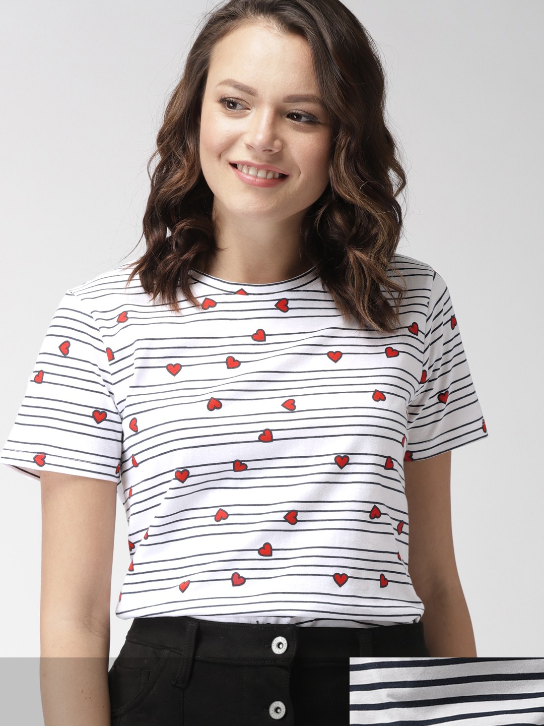 

Mast & Harbour Women Pack of 2 Striped T-shirt, White