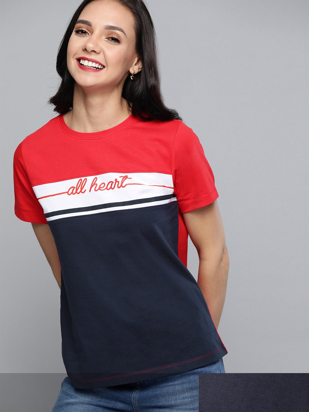 

Mast & Harbour Women Pack of 2 Printed Tshirts, Navy blue