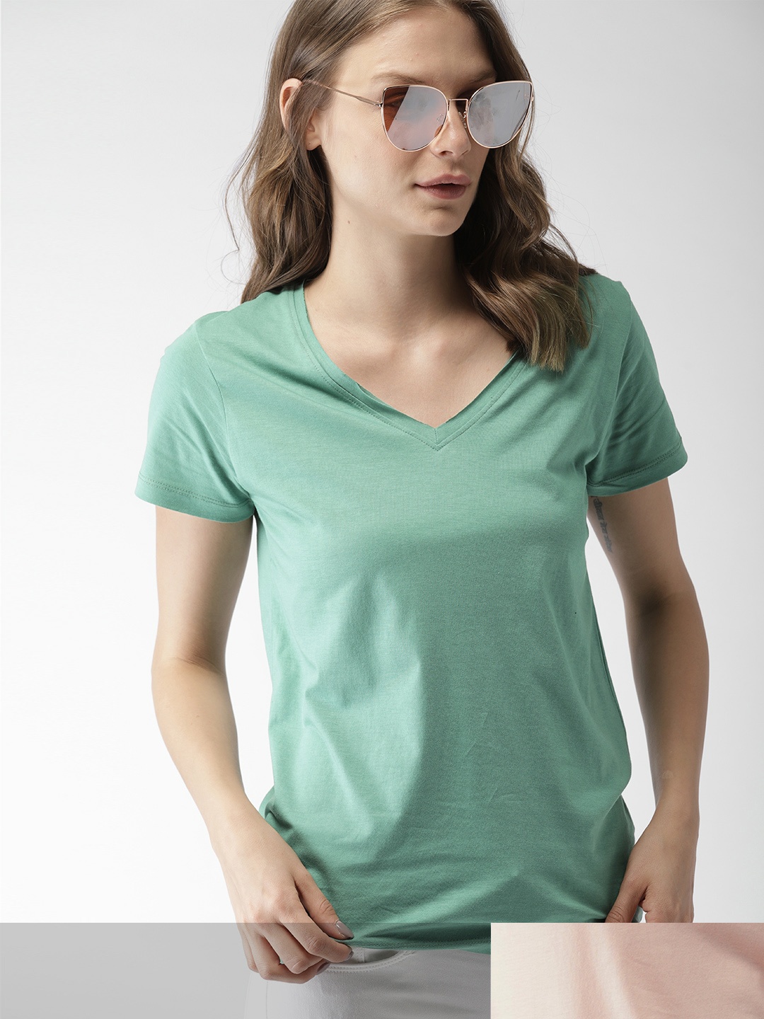 

Mast & Harbour Women Pack of 2 Printed Pure Cotton Tshirts, Green