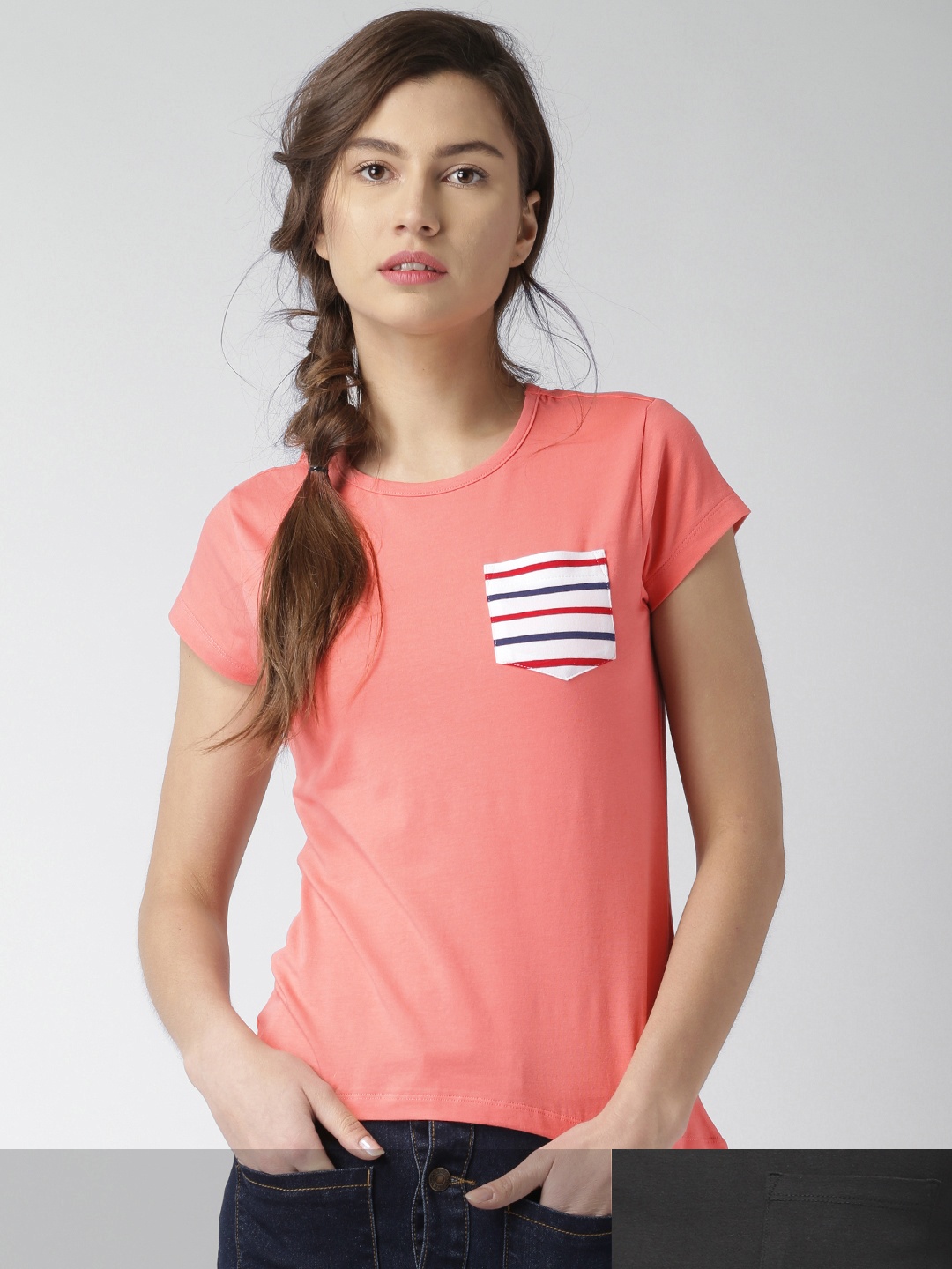 

Mast & Harbour Women Pack of 2 Solid Tshirts, Peach