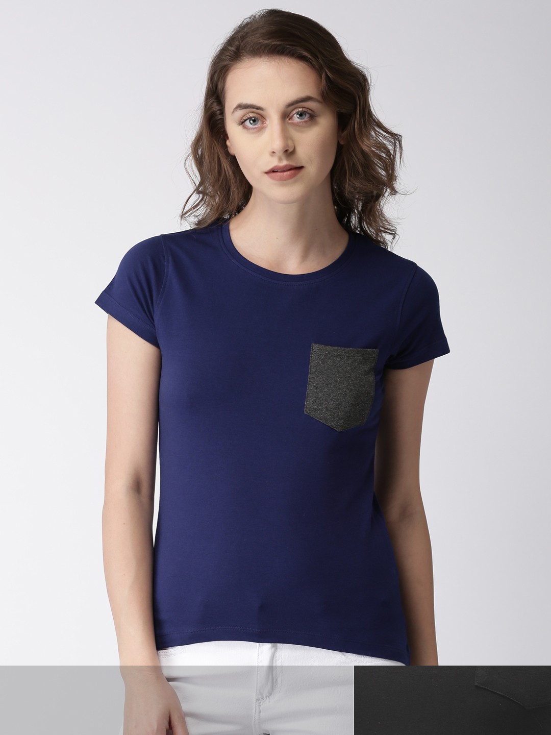 

Mast & Harbour Women Pack of 2 Solid Tshirts, Navy blue